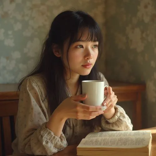 a woman is holding a cup and looking at the book,woman drinking coffee,tea and books,tea zen,cuppa,coffee and books,drinking coffee,tea drinking,woman at cafe,a cup of tea,girl studying,a cup of coffe