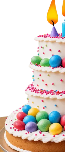 Birthday cake, ornate decorations, multi-tiered, creamy white frosting, colorful candies, sparkling sprinkles, lit candles, shallow depth of field, warm lighting, soft focus, macro shot, vibrant color