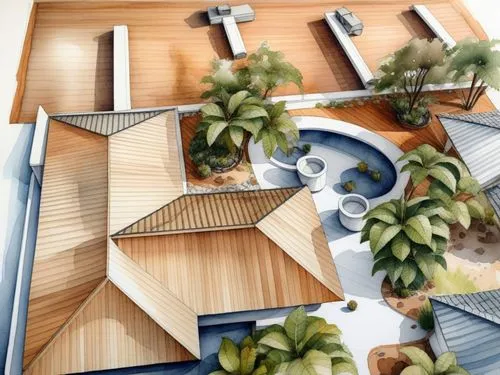 an architectural drawing of two buildings and trees,habitaciones,residencial,3d rendering,prefabricated buildings,floorplan home,passivhaus