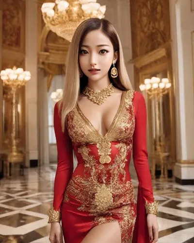 Very beautiful young woman, red lingerie, H-cup chest, Very high resolution picture, full body shot,asian vision,red dress,in red dress,girl in red dress,asian woman,lady in red,man in red dress,asian