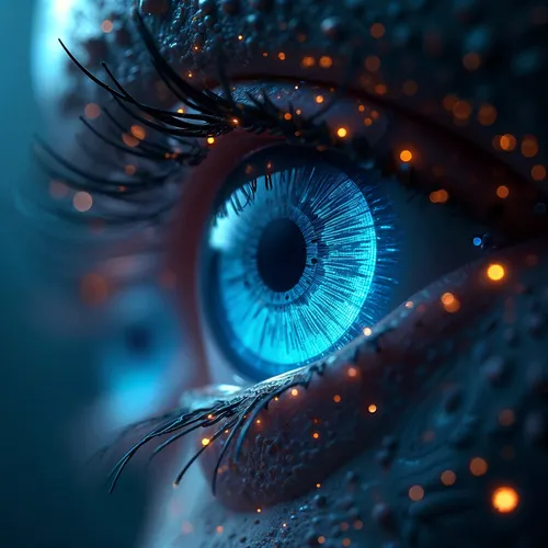 a close up of an eye with bright blue light,corneal,proxima,eye,fomalhaut,pupil,cornea