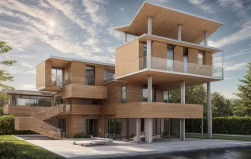 two level house near the water with a large deck and glass balconies,modern house,modern architecture,cubic house,cantilevers,timber house,dunes house,wooden house,danish house,cantilevered,prefab,cub