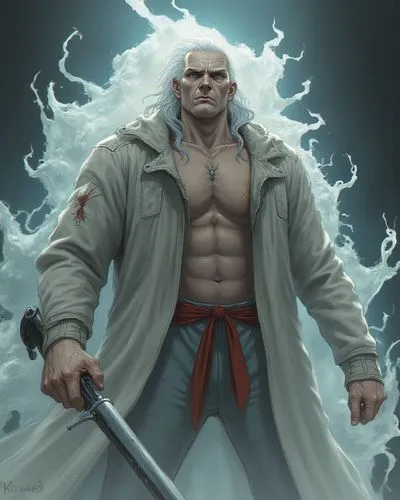 Horror protagonists ,a character from the movie castlevanik holding a sword,father frost,grandmaster,god of thunder,monk,necromancer,sorcerer,mortals,warlock,eternal snow,sci fiction illustration,conj