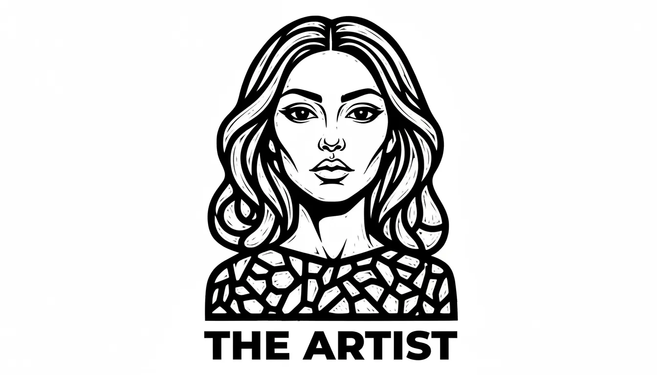 一幅高对比度的AI生成的木刻版画风格海报，展示了一幅带有粗黑线条的风格化肖像。