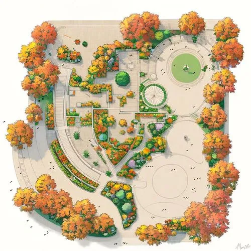 a diagram of an autumn garden that looks good,landscape plan,ecovillages,ecovillage,ecoterra,ecopark,mini golf course