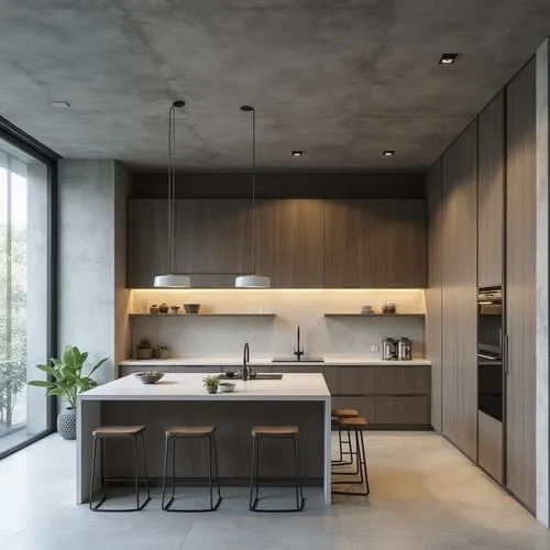  ,a modern kitchen area with wooden cabinetry, countertops and stools,modern kitchen interior,modern kitchen,modern minimalist kitchen,kitchen design,kitchen interior,tile kitchen,gaggenau,kitchen,ass