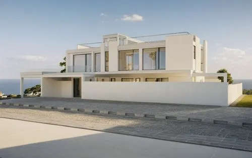 a modern house is situated on the edge of a hill,dunes house,fresnaye,modern house,beach house,3d rendering,dreamhouse,holiday villa,modern architecture,luxury property,luxury home,render,cubic house,