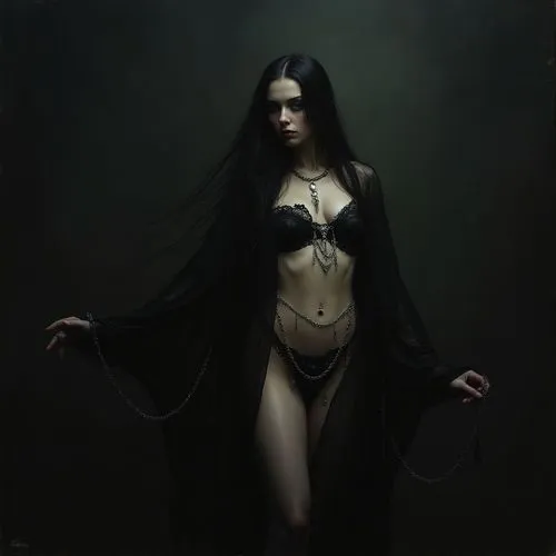 a beautiful young woman in a dark lingerie,vampire woman,dark angel,vampire lady,dark art,enchantress,the enchantress,dark portrait,sorceress,malefic,sorceresses,goth woman,priestess,dance of death,da