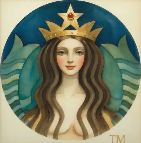 Long-haired mermaid with a crown,art deco woman,zodiac sign gemini,virgo,the zodiac sign pisces,zodiac sign libra,pregnant woman icon,star mother,horoscope libra,gold foil mermaid,medicine icon,christ