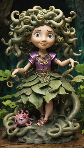 Craft a humorous tale about a clumsy adventurer who accidentally turns Medusa into stone.,rapunzel,medusa gorgon,medusa,fae,rosa 'the fairy,hula,merida,dryad,green mermaid scale,the enchantress,faerie