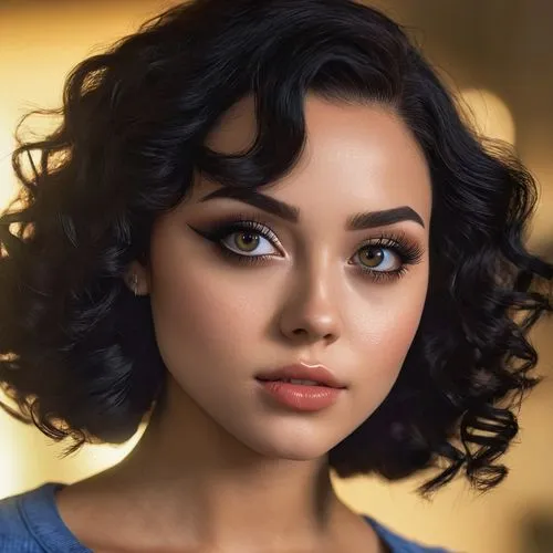 veronica from riverdale A fair-skinned, pretty girl with big eyes and double eyelids, very long eyelashes, delicate makeup, and long black curly hair，by Brian Stelfreeze,alita,maisuradze,ash leigh,nit
