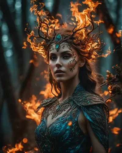 fire dancer,fire siren,the enchantress,fire angel,dryad,flame spirit,fantasy portrait,sorceress,fire artist,burning hair,fire and water,fantasy woman,flame of fire,faery,firethorn,firedancer,fae,faeri
