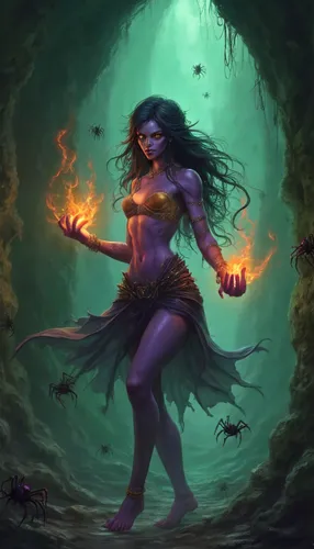 a painting of a pretty woman in a fantasy setting,yavana,inara,vodun,underdark,the enchantress,sorceress,fantasy woman,alani,merfolk,vishwamitra,liliana,frazetta,amaradeva,sorceresses,niobe,naiads,vim