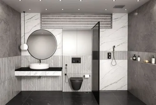 a bathroom with marble tile and a white sink,modern minimalist bathroom,luxury bathroom,interior modern design,search interior solutions,washroom,bath room,contemporary decor,bathroom,washrooms,barroo
