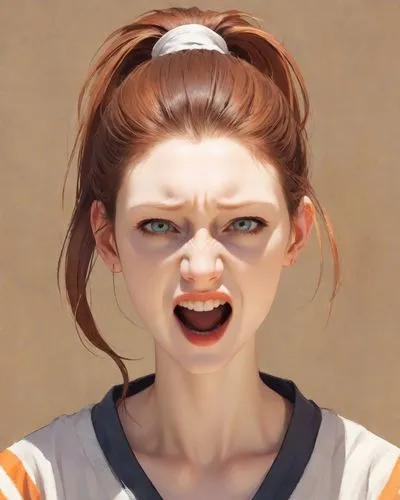 (normal ideal human proportions, mature face, real human proportions)(long shoulderlong hair, auburn-hair, low loose ponytail, ponytail, visible forehead)(medium buxom)(inquisitive expression, natural