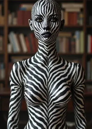 says. the water sways and bubbles,bodypainting,bodypaint,body painting,neon body painting,zebra,artist's mannequin,body art,zebra pattern,diamond zebra,sagmeister,zentai,zebra fur,zebra rosa,mannikin,