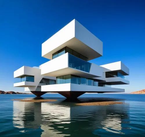 Floating Architecture,this amazing house is built on water for the ultimate home,cube stilt houses,cubic house,modern architecture,cube house,cantilevered,cube sea