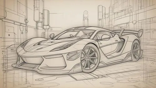 Style: Design Sketch-Detailed Outline,the front end of a futuristic sports car is drawn on a paper,car drawing,wireframe,wireframe graphics,cartoon car,ford gt 2020,muscle car cartoon,racing machine,i