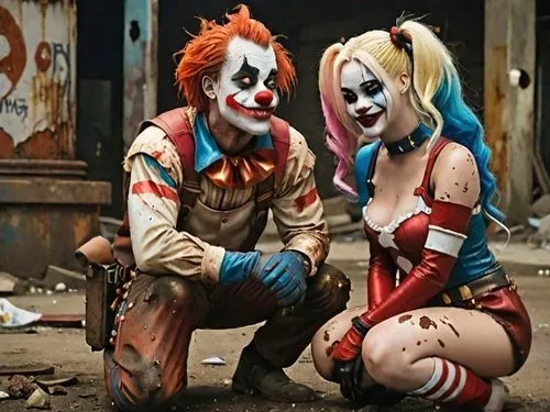background,clowns,creepy clown,horror clown,scary clown,it,clown,comedy and tragedy,jigsaw,halloween costumes,cirque,rodeo clown,circus,bodypainting,beautiful couple,body painting,harley quinn,canniba