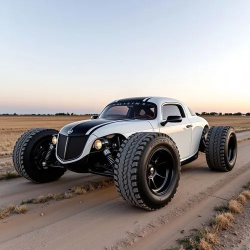 an off road car drives on the road,beach buggy,off-road car,desert run,roadster 75,off-road outlaw,off road toy,road cruiser,radio-controlled car,whitewall tires,off-road vehicle,roadster,mad max,off 