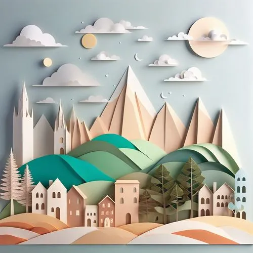 Paper cut 3D World,airbnb icon,airbnb logo,background vector,landscape background,french digital background,triangles background