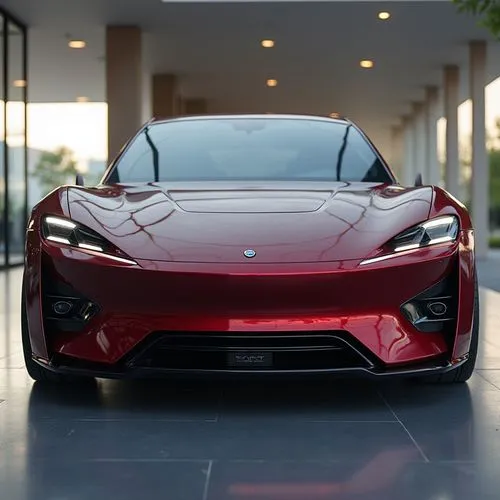 A luxury hybrid crossover with a striking, dynamic design that blends luxury and performance. The exterior features a sculpted body with sharp angles and a bold front grille. The car’s deep crimson pa