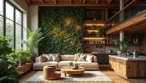 Reclaimed wood accents, living green walls, bamboo flooring, eco-friendly upholstery, energy-efficient lighting, recycled metal decorations, minimalist decor, natural stone countertops, organic textil
