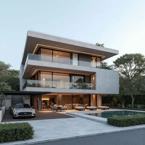 MANDATORY REQUIREMENTS:
Generate ONLY a three-story villa. Three full visible floors are required. Never generate two floors. Keep all three floors clearly visible.

ARCHITECTURE:
Contemporary modern 