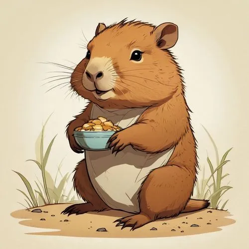 a baby capybara,the groundhog is eating from a bowl,hungry chipmunk,gopher,groundhog,prairie dog,ground squirrel,gophers,coffee tea illustration,chipmunk,straw mouse,nutria,beaver rat,groundhogs,squir