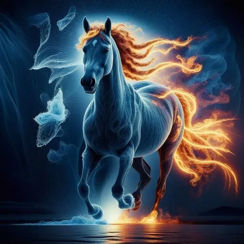 a white horse is running with its head out of water,fire horse,pegasys,patronus,unicorn background,arabian horse,dream horse,garrison,pegaso,frison,nikorn,pegasus,equine,pegasi,lighthorse,colorful hor