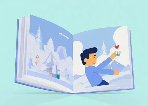 un libro abierto de ilustraciones e historias,there is an image of someone holding a heart in the book,book illustration,book pages,book wallpaper,book gift,guidebook,guide book,magic book,vector illu