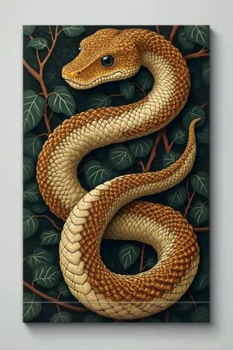 a painting of a snake that is hanging on a wall,vipera,serpiente,serpent,tree snake,african house snake,venomous snake,emperor snake,rattlesnake,snakebite,serpents,garter snake,herpetofauna,pointed sn