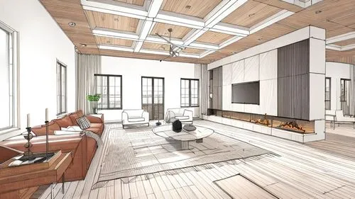 make living room rustic modern colored. add lighting,loft,modern room,penthouse apartment,modern living room,3d rendering,home interior,hardwood floors,wooden beams,interior modern design,living room,