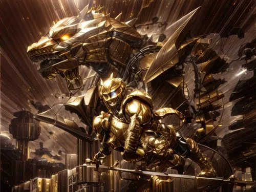 golden unicorn,iron blooded orphans,golden dragon,cynosbatos,armored animal,golden scale,bronze horseman,drg,gold wall,armored,amano,golden crown,dragoon,gold paint stroke,golden frame,gold deer,golde