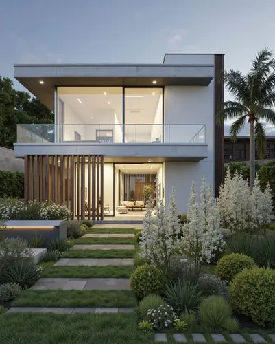 a view of a white building with a glass balcony,landscape design sydney,garden design sydney,landscape designers sydney,modern house,landscaped,modern architecture,dunes house,mid century house,cantil
