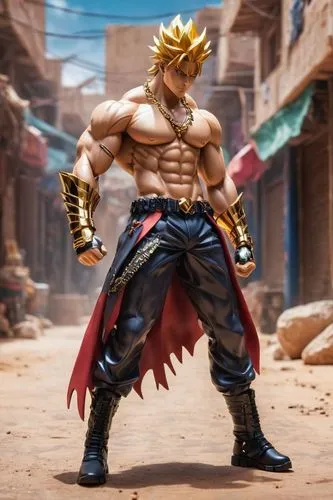 A handsome anime adventure boy wearing gold jewelry walking on the streets of the city in Western Sahara, made by artgerm, exquisite details, popular on artstation, 8k, smooth motion, amazing shadows,