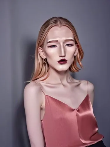 Shyanne with her characteristic long nose bridge at the happy model shoot,a woman in a pink top with purple lipstick,digital painting,colorizing,drawing mannequin,digital art,gradient mesh,digital dra