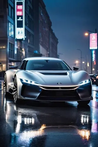 Modern electric vehicle, futuristic design, silver metallic body, sleek lines, aerodynamic shape, gull-wing doors, LED headlights, panoramic roof, 20-inch alloy wheels, low-profile tires, sporty bumpe