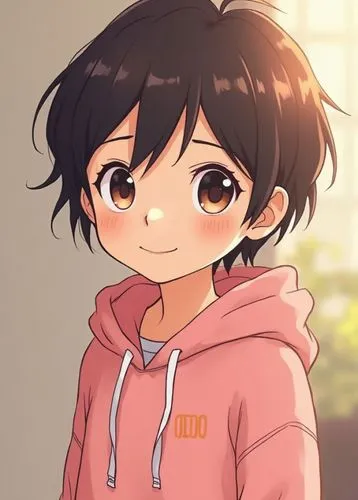 "A minimalistic flat-color anime-style illustration of a young woman in a lo-fi aesthetic. She has a slender silhouette outlined by thick 5-pixel black lines, with human-like proportions. Her short, s