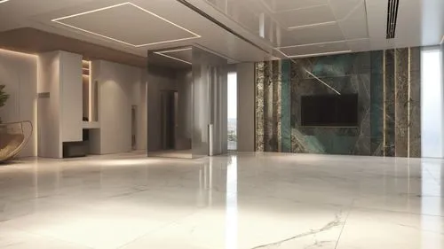 A minimal interior design of an apartment ,a room with a very big window looking out into the city,interior modern design,marble texture,render,luxury home interior,hallway space,renders