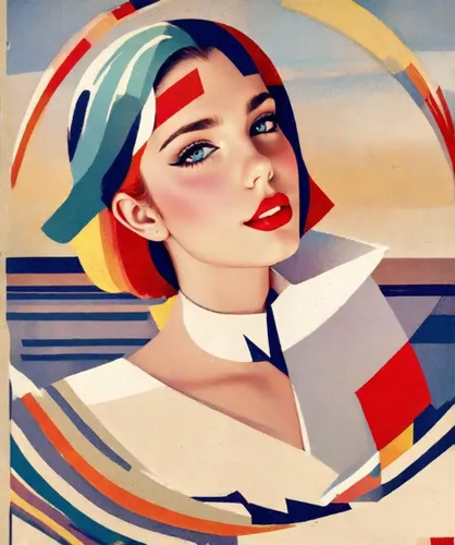 A beautiful woman sits on the sea beach against the backdrop of sand and sea. The weather is sunny.,retro woman,art deco woman,retro girl,travel poster,retro women,retro pin up girl,retro 1950's clip 