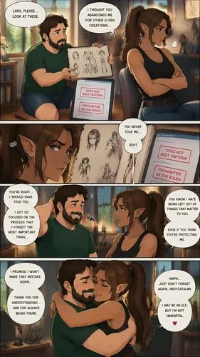 Manga style:

Me—Indycatalan, 37 years old, dark brown hair, a short but thick beard, blue-green eyes, 1.60 meters tall, a build that isn't overly muscular and includes a bit of a belly; wearing a bot