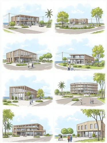 Provide a series of architectural analysis diagrams in a hand-drawn style, focusing on a marine museum theme. The diagrams should emphasize ecology and marine life, showcasing the relationship between