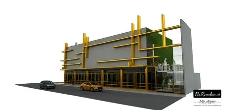 calles de la ciudad de orizaba veracruz, transitadas por autos y gentes, locales comerciales,a two car vehicle driving past a tall building,3d rendering,formwork,revit,residencial,sketchup,prefabricat