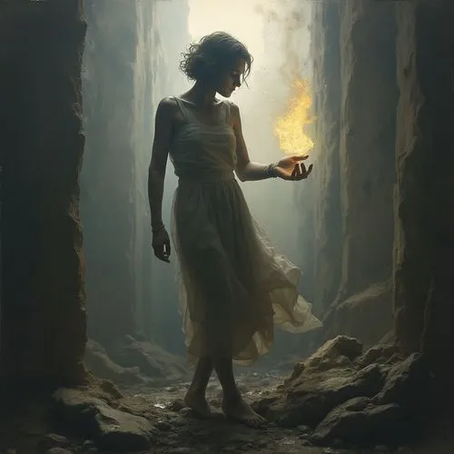 cling to the shadows of nothingness ,woman holding fire as flame from two hands in a dark forest,mystical portrait of a girl,torchbearer,fire dancer,light bearer,enchantment,invoking,fire eater,burnin