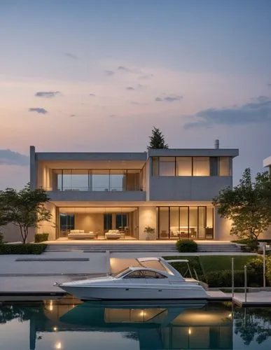 There's a yacht offshore.,modern house,luxury home,modern architecture,luxury property,house by the water,dreamhouse,bridgehampton,dunes house,beautiful home,hovnanian,pool house,modern style,hamptons