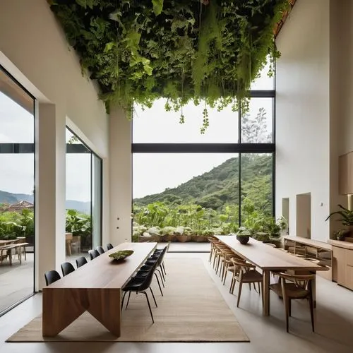 The space should feature large windows that allow ample natural light to flow in, creating a warm and soft illumination throughout. Include a variety of plants in different sizes, such as a mix of lar