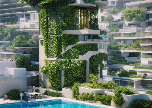 32k photo-realistic, high-definition, HQ resolution, super-HD perfect Design wallpaper, Design Concepts: Modern Futuristic Buildings Inspired by Both Sites: **Terraced Fortress Tower**: A cylindrical 