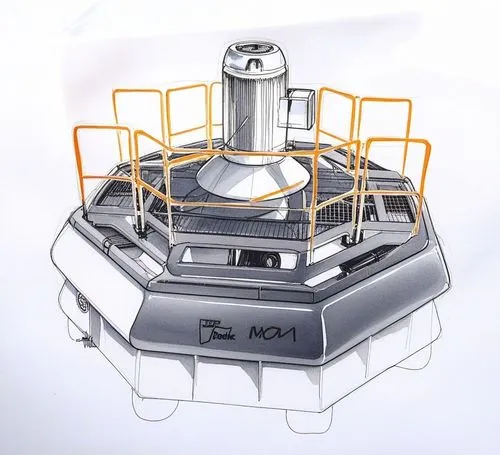 a drawing of a space station with an orange ladder going up and down,kilogram,nuclear reactor,sky space concept,rotating beacon,space ship model,centrifuge