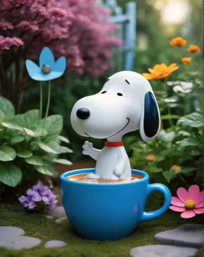 snoopy,peanuts,watering can,cute cartoon image,a cup of tea,flower tea,flower animal,a cup of coffee,cute puppy,cartoon flowers,tea zen,cute cartoon character,jack russel,flower background,coffee brea